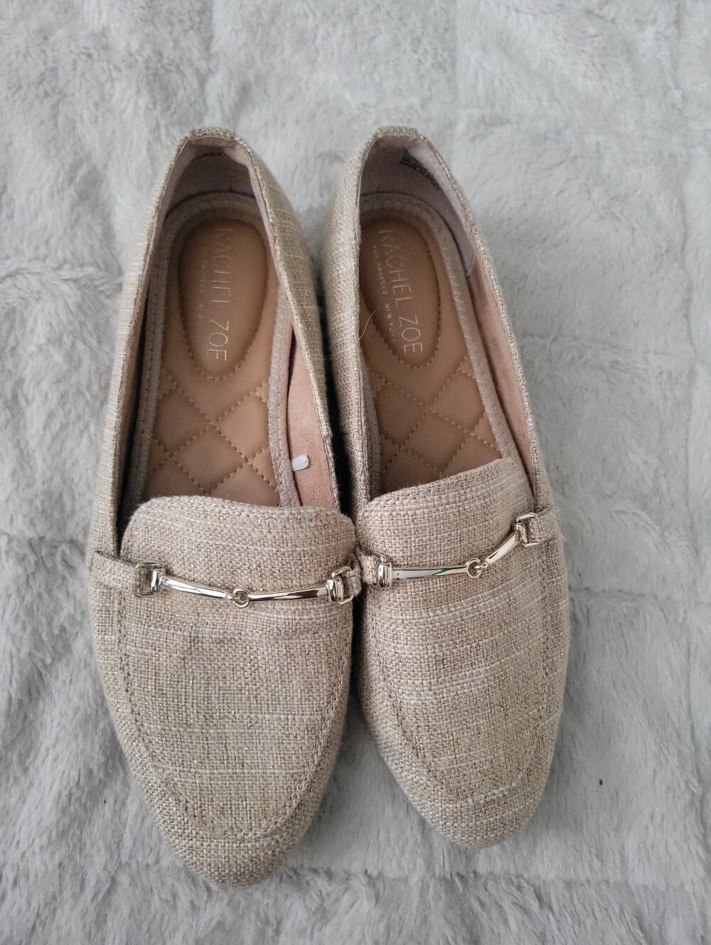 Rachel Zoe Beige Textured Loafers with Gold-Tone Bit Size 6.5M